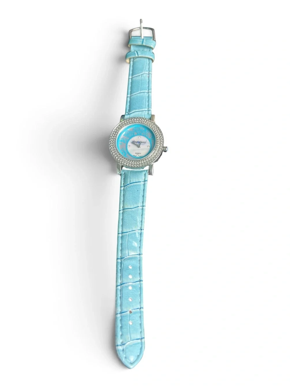 Andre Giroud Turquoise Rhinestone Iridescent Dial Leather Quartz Watch